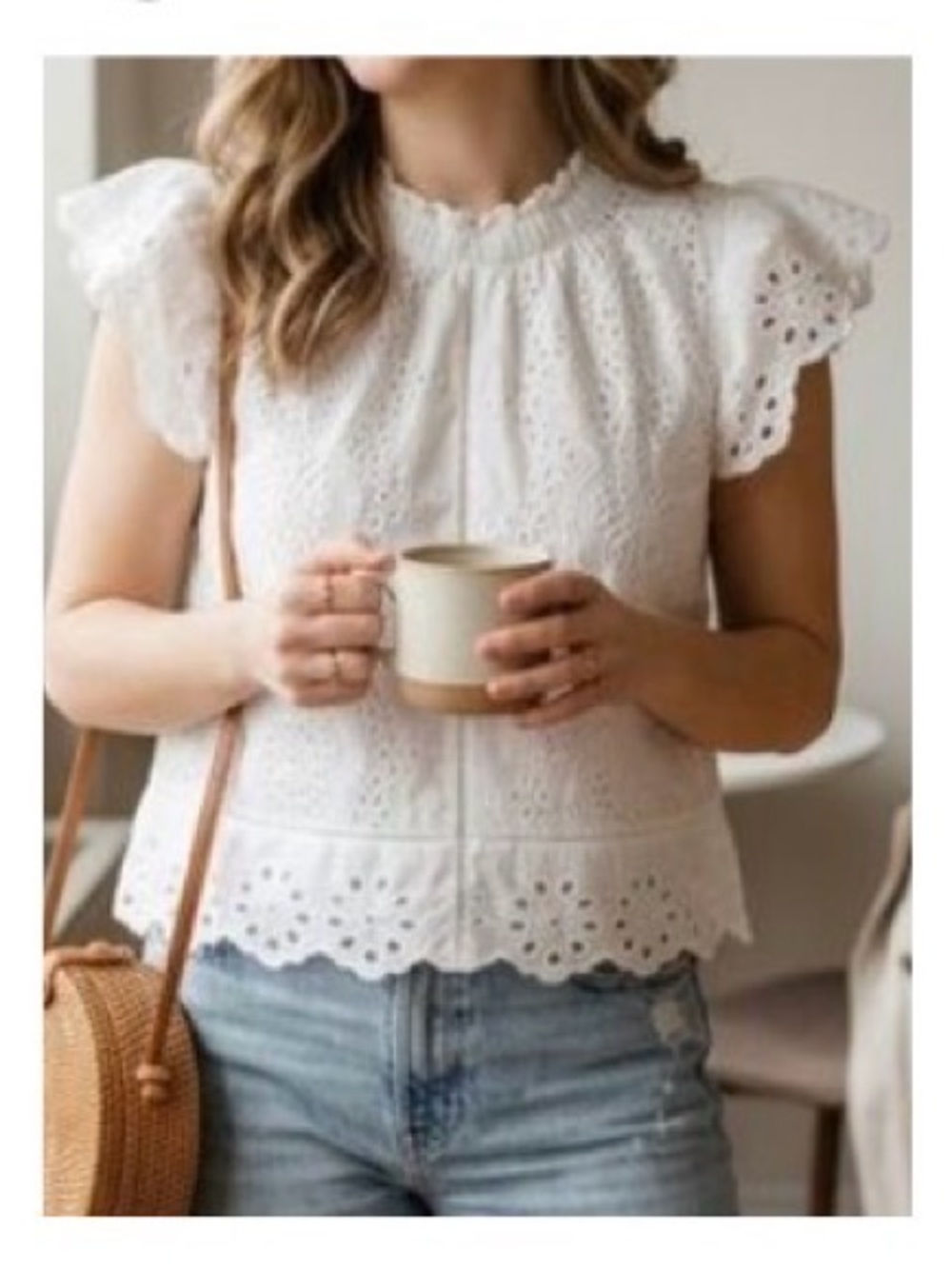 White Eyelet Flutter Sleeve Blouse Top
